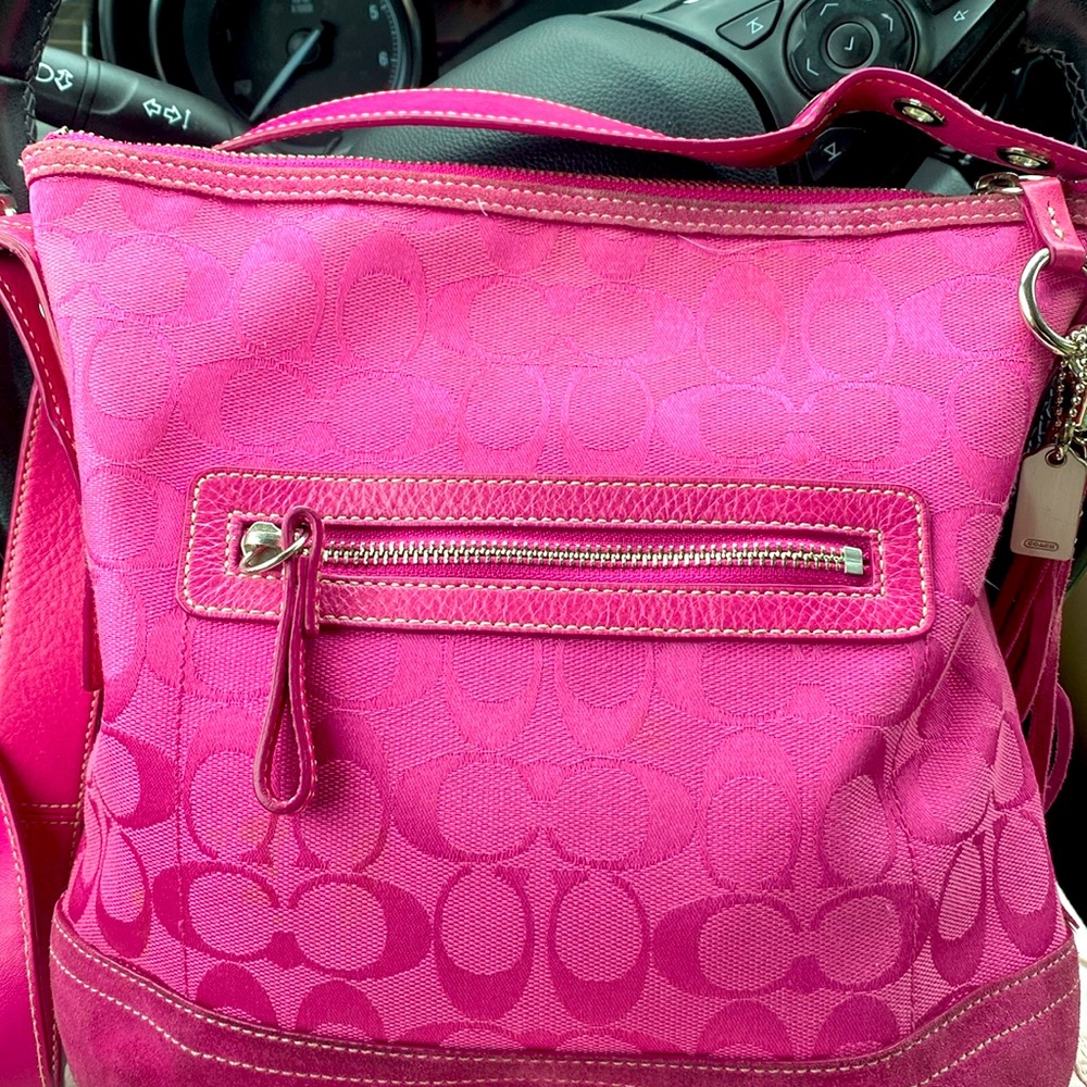 Coach signature pink suede Leather mini tote bag